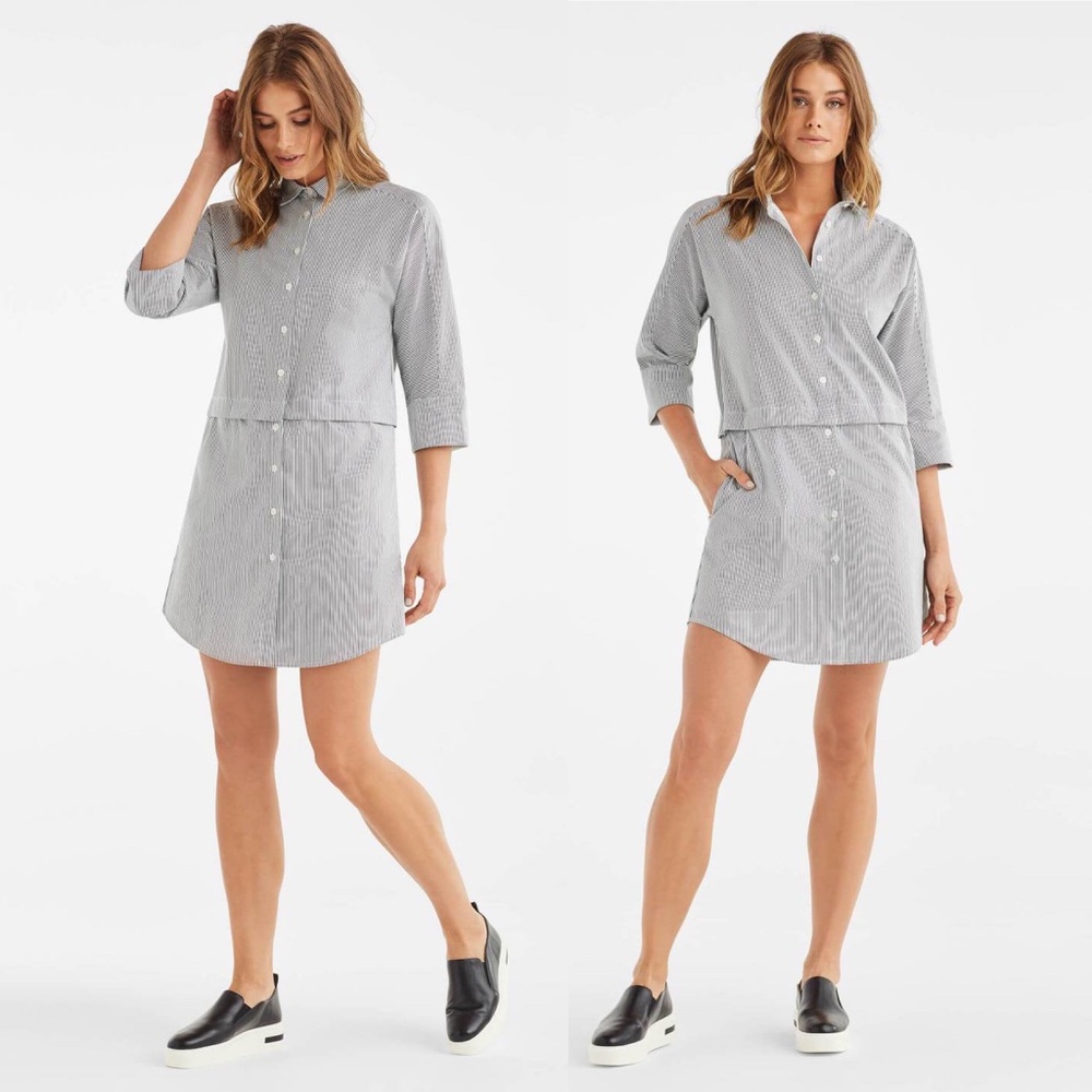 VETTA Capsule Convertible Shirt Dress Black White Striped Button Front S NWT